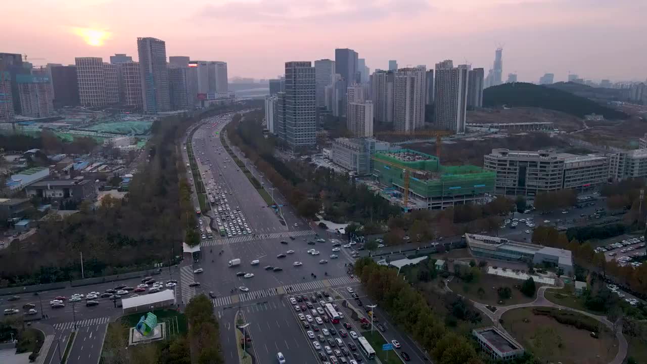 航拍山东济南经十路建筑景观视频素材