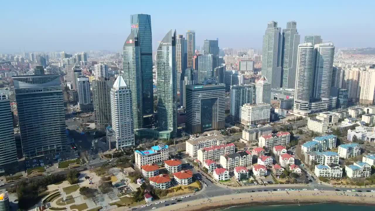 航拍中国青岛城市建筑景观视频素材