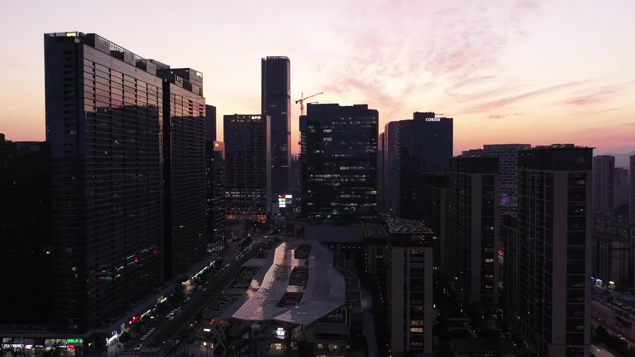 杭州未来科技城黄昏夜景航拍视频素材