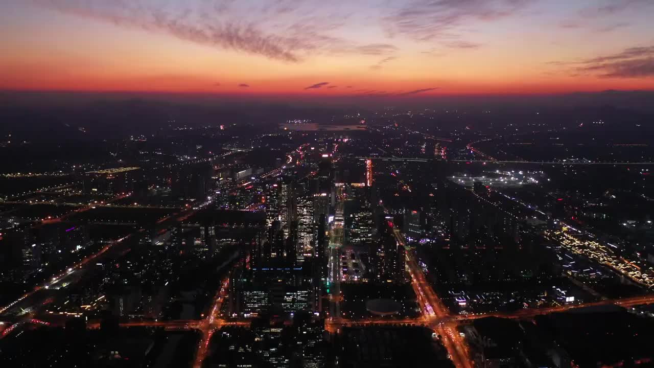 杭州未来科技城黄昏夜景航拍视频素材