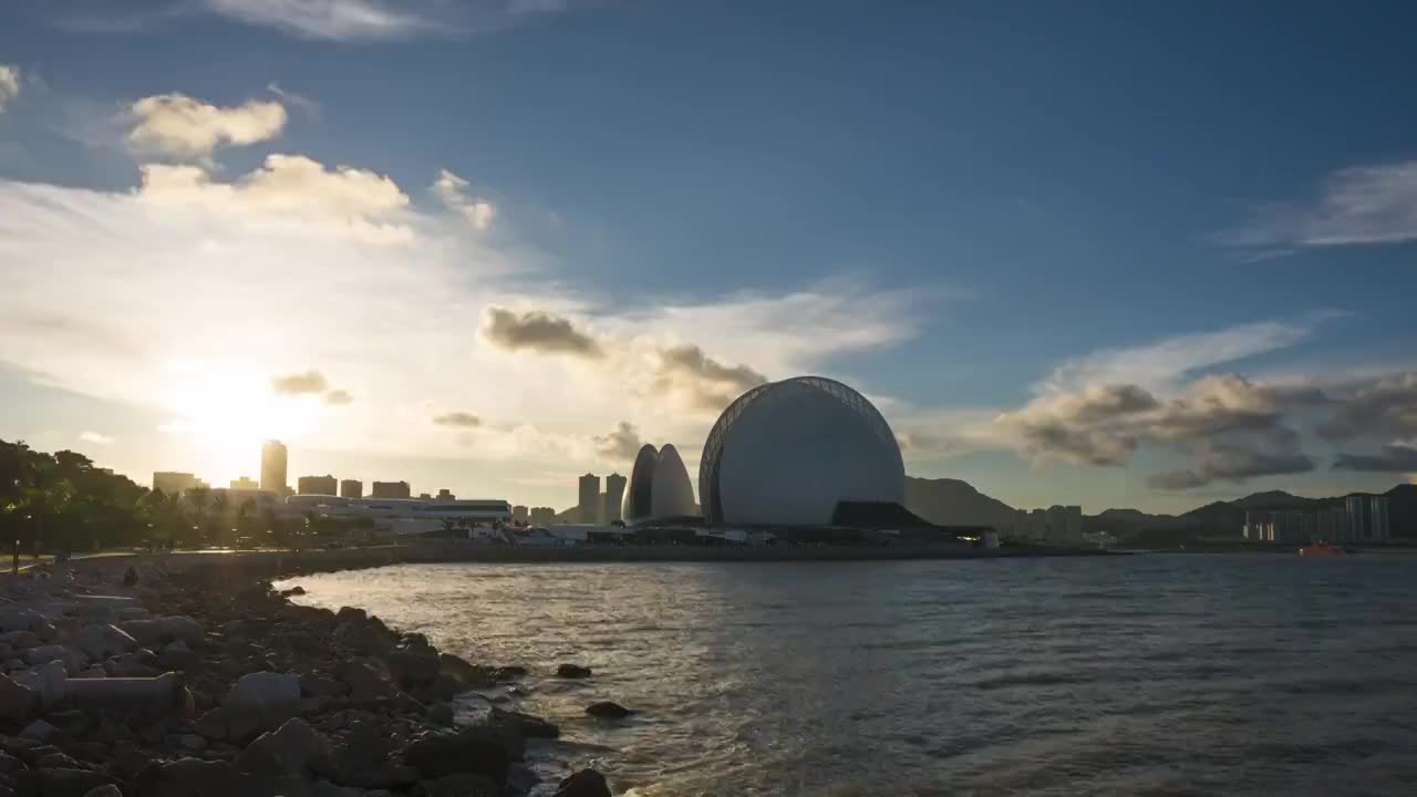 珠海日月贝海韵城日落4k延时视频视频下载