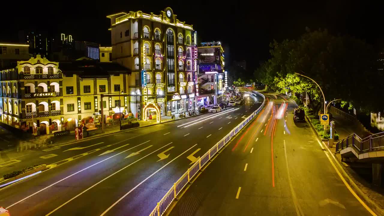 福建省龙岩市街心广场,中央苏区金融街夜景,延时摄影视频素材