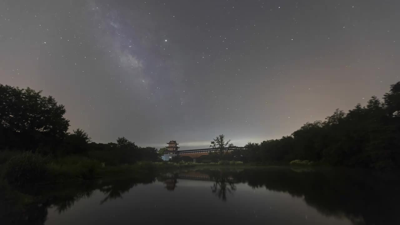 丽水九龙湿地廊桥星空银河延时视频素材