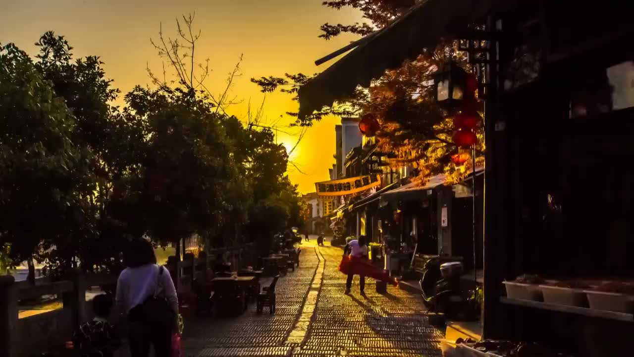 长沙市靖港古镇夕阳日落大范围移动延时摄影视频素材