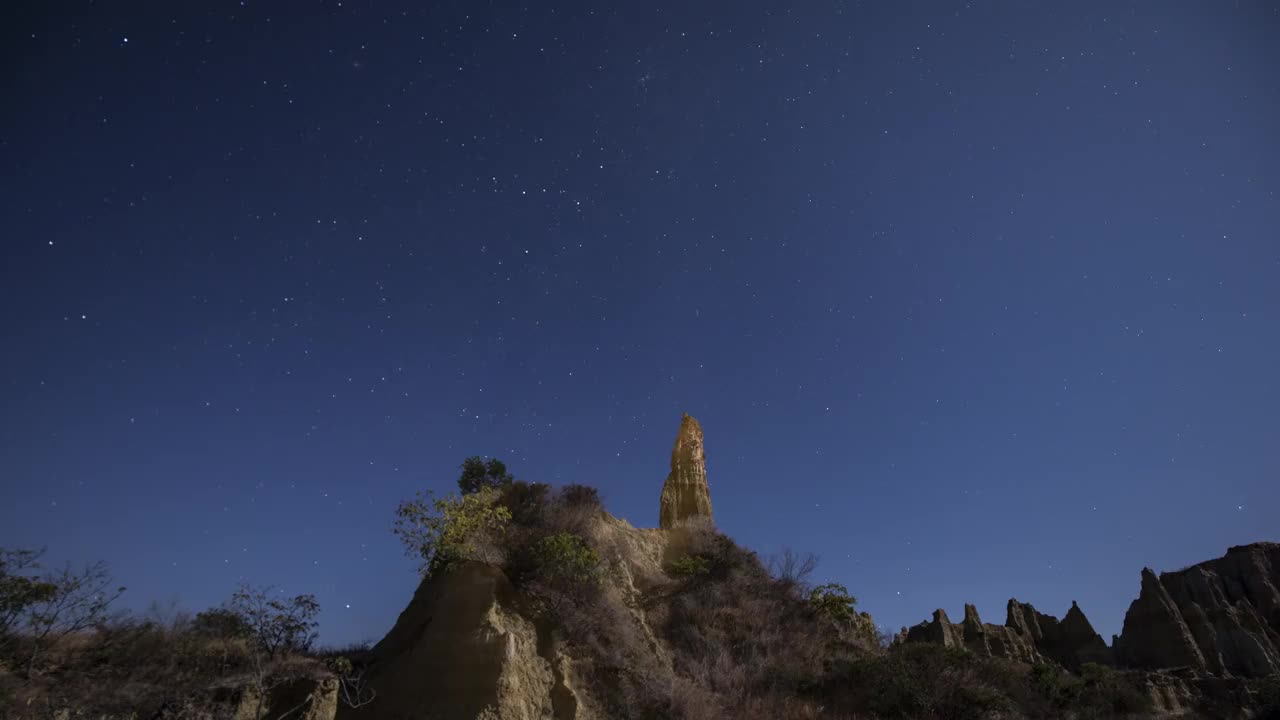 元谋土林的星空与星轨，斗转星移，星空，旋转，星星，寂静，夜晚视频素材