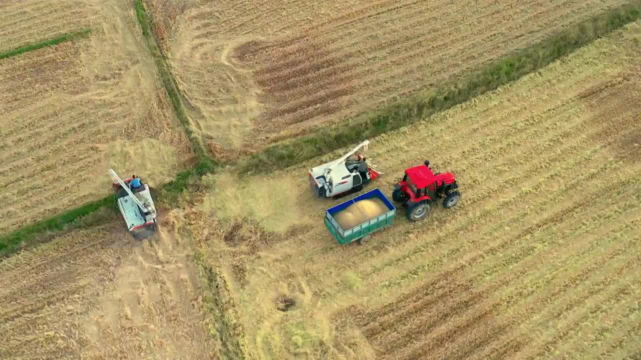 4k航拍农田收割视频视频素材