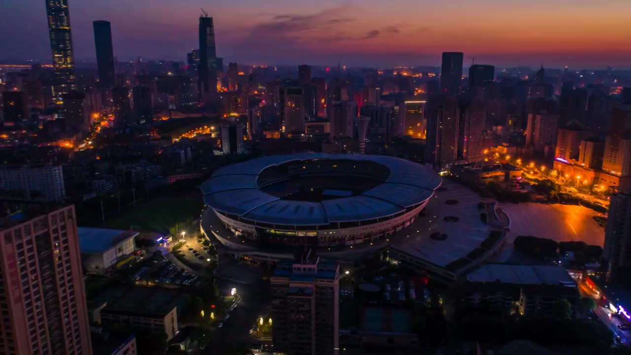 长沙市贺龙体育场朝霞日出航拍延时摄影视频素材