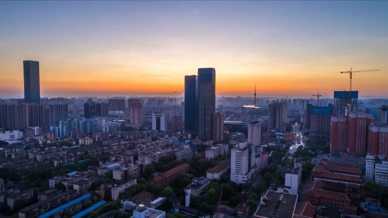 长沙市富兴国际广场朝霞日出航拍延时摄影视频素材