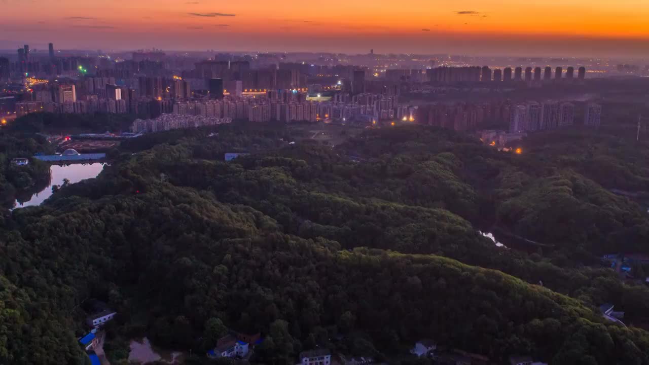 长沙市省植物园朝霞日出航拍延时摄影视频素材