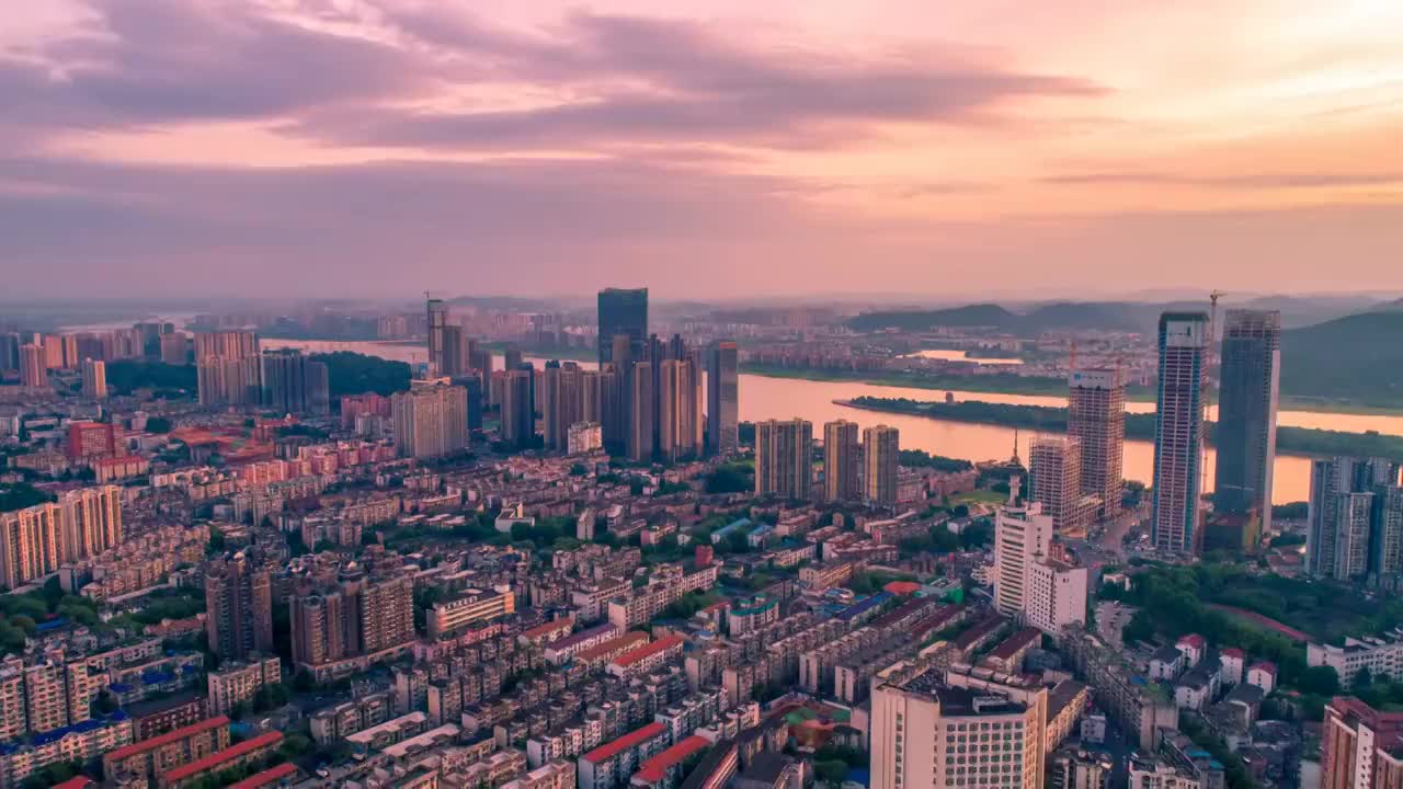 长沙市保利国际远景夕阳晚霞航拍延时摄影视频素材