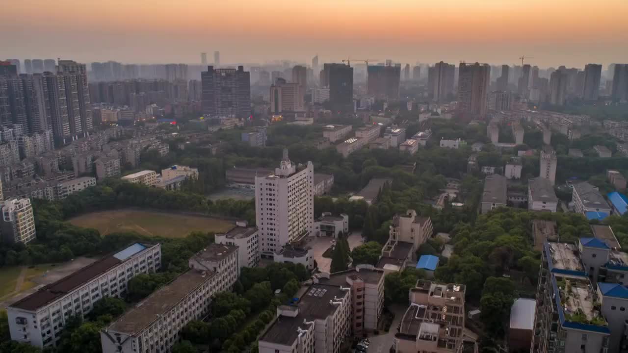 长沙市铁道学院日出航拍延时摄影视频素材