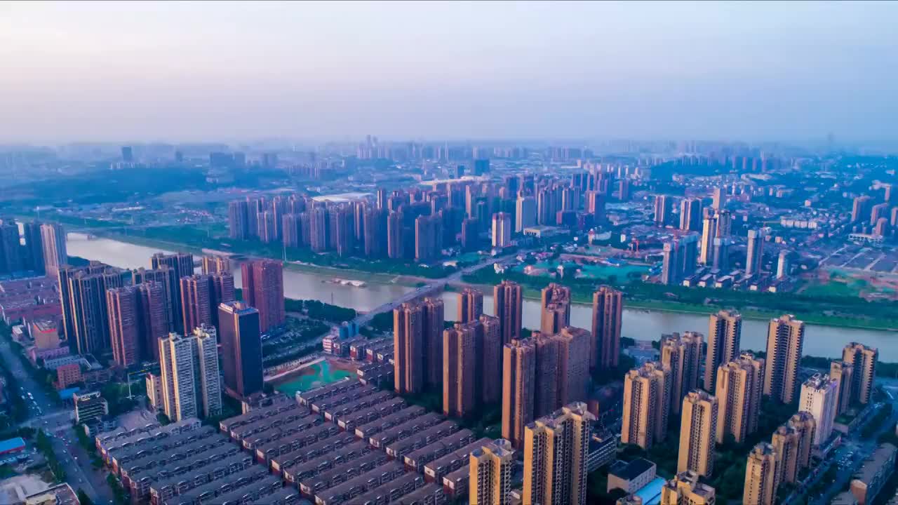 长沙市浏阳河景点夕阳航拍延时摄影视频素材