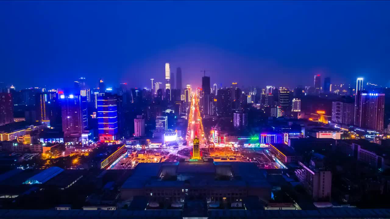 长沙市火车站夜景航拍延时摄影视频素材