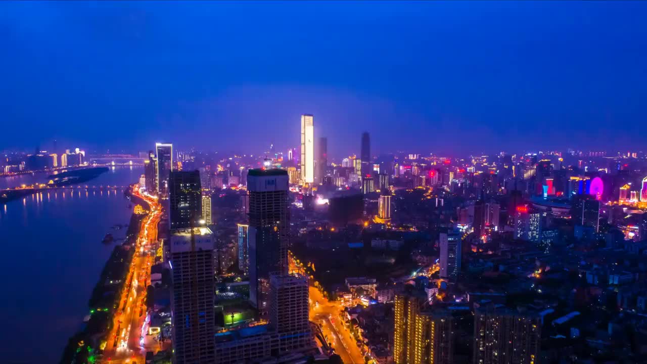 长沙市保利国际夜景航拍延时摄影视频素材