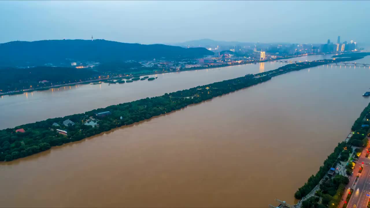 长沙市湘江橘子洲头航拍延时摄影视频素材