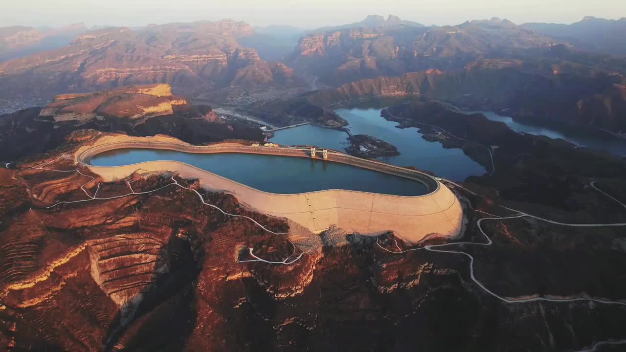 航拍井陉张河湾水电站视频素材