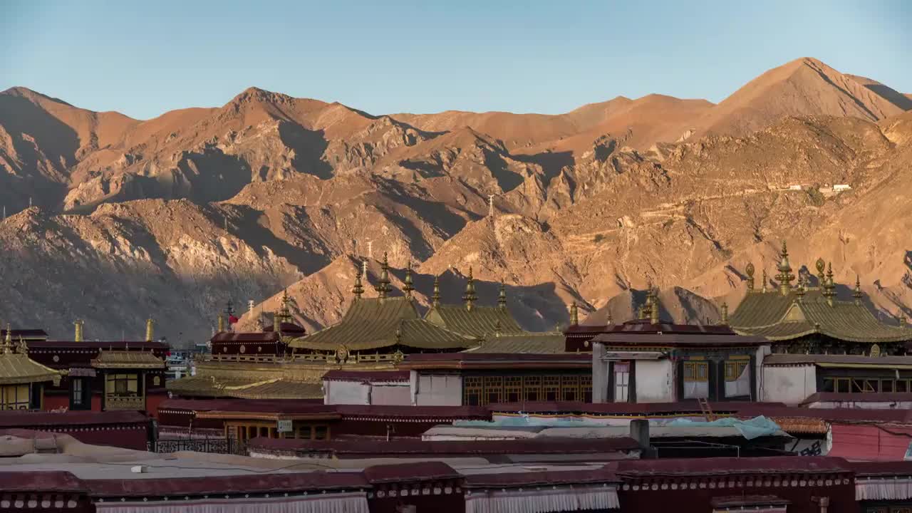 西藏拉萨大昭寺日落夜景延时摄影视频下载