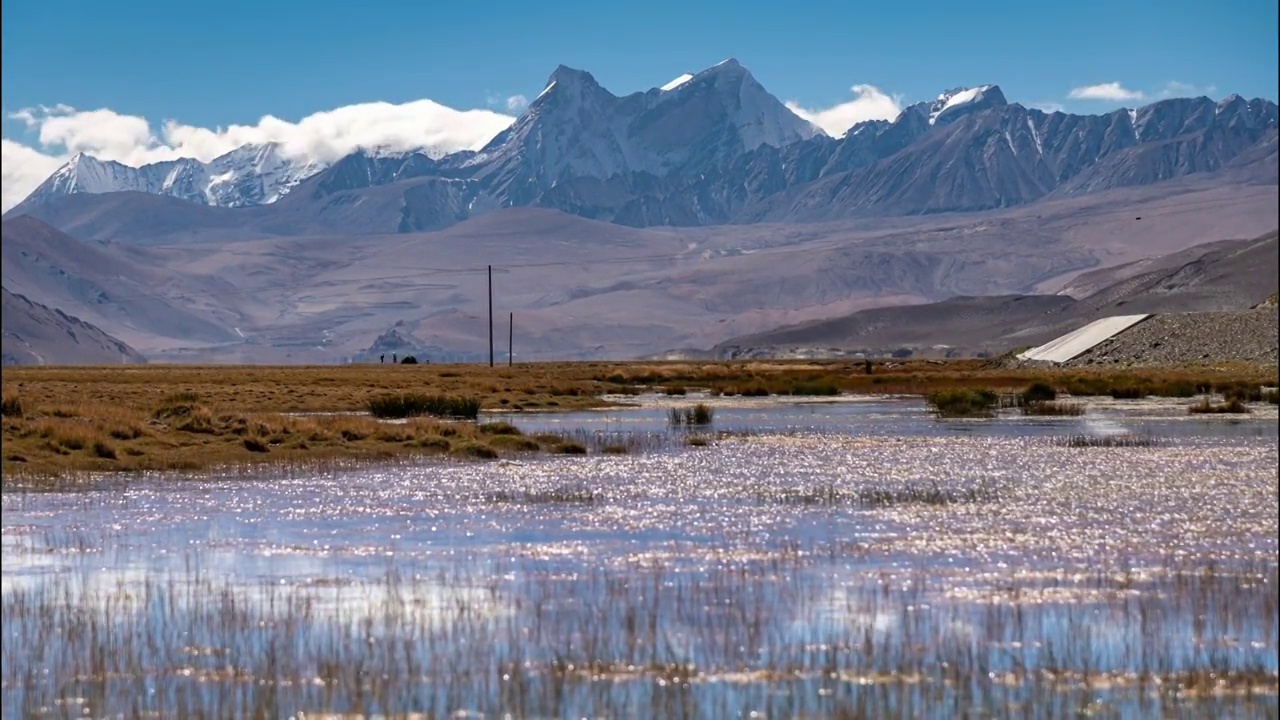 中国西藏雪山湿地延时摄影视频素材