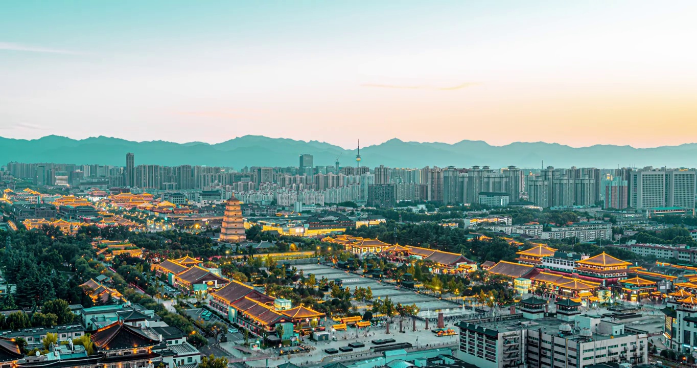 中国陕西省西安市夕阳及夜景视频素材