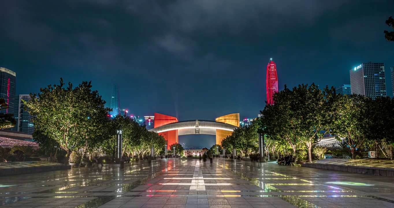 中国广东省深圳市市民中心夜景视频素材