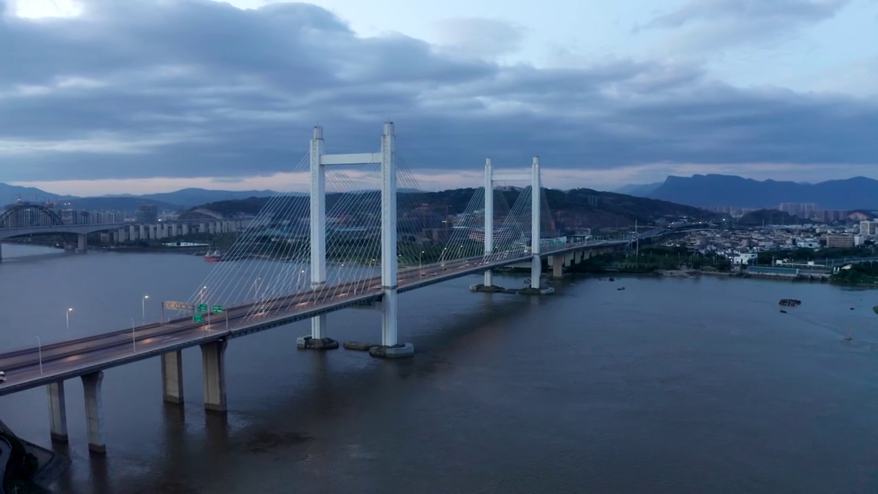 福建省福州市魁浦大桥日出航拍视频素材