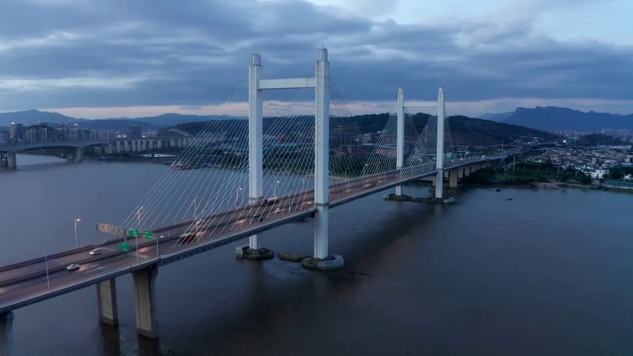 福建省福州市魁浦大桥日出航拍视频素材