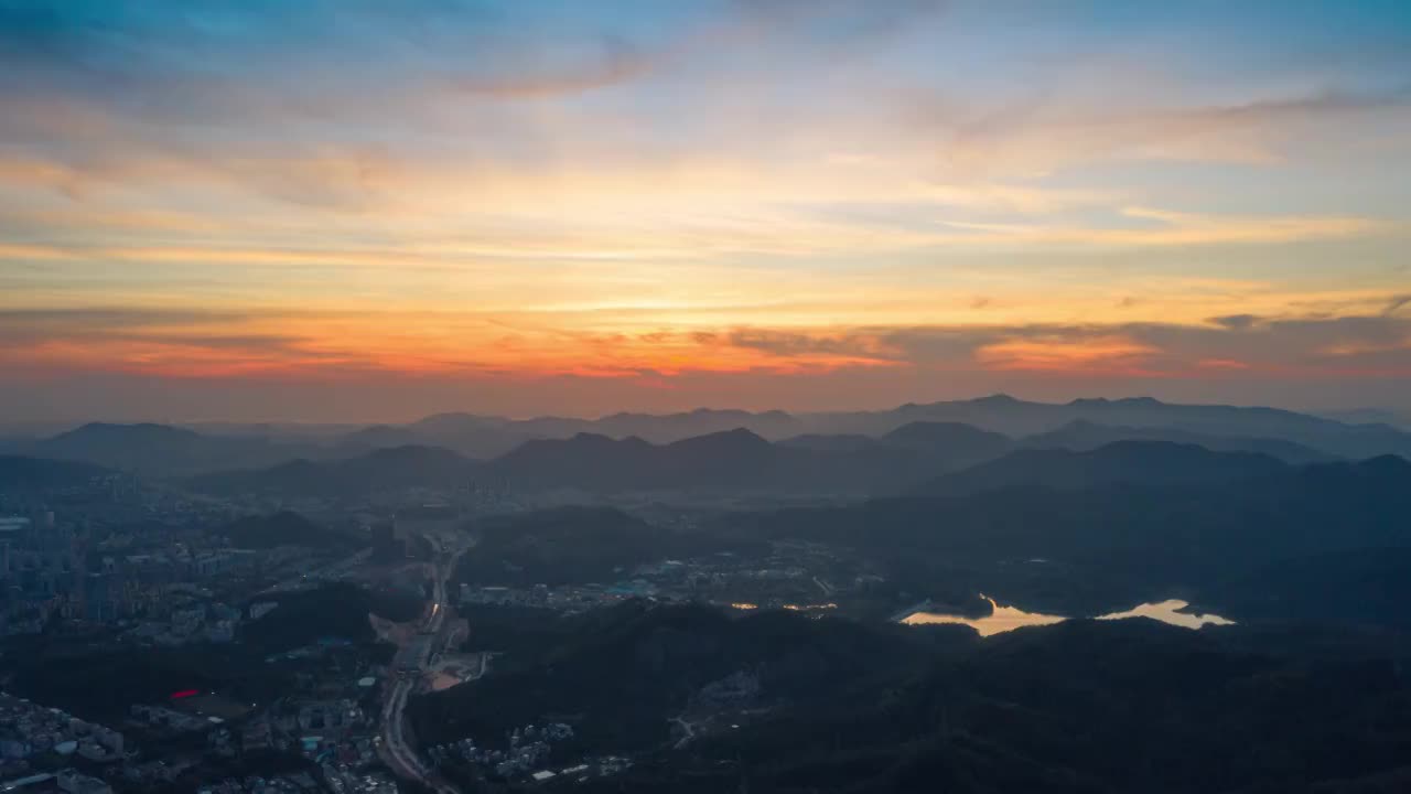 航拍广东中山五桂山山脉日出延时视频素材