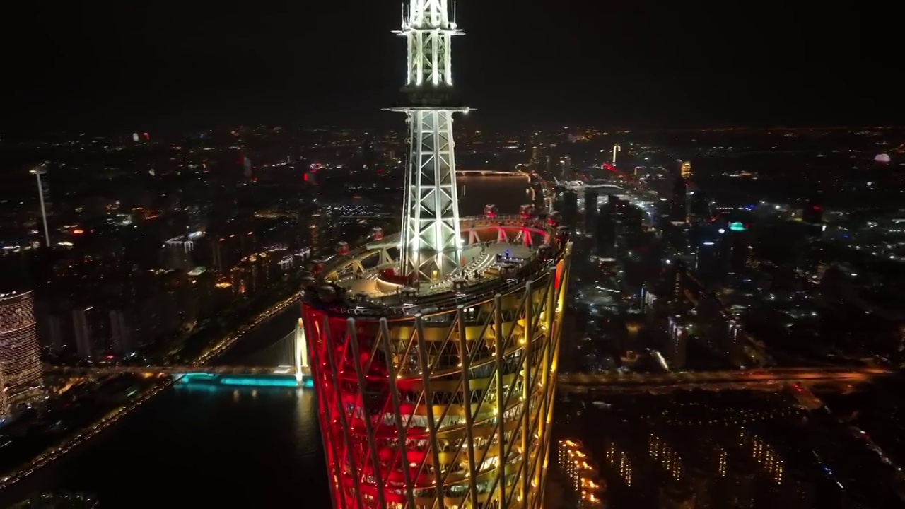 广东省广州市广州塔夜景航拍视频素材