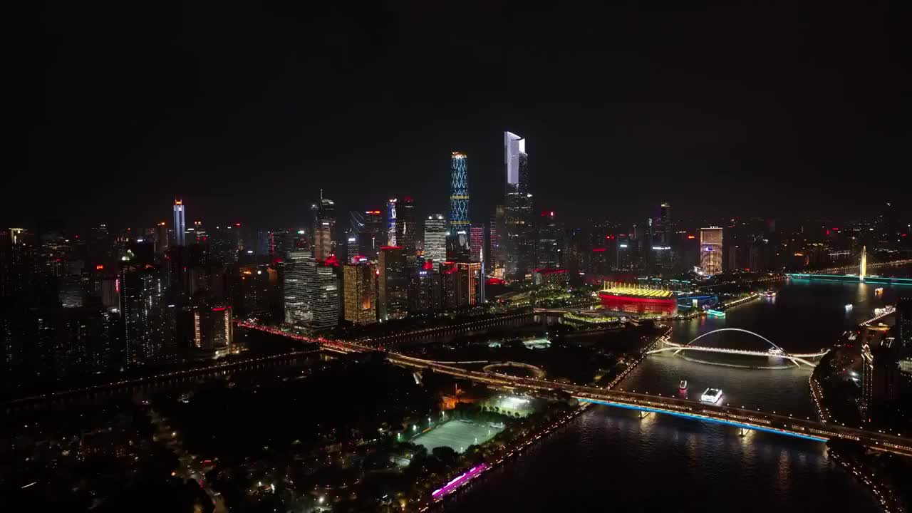 广东省广州市珠江新城天河CBD夜景航拍视频素材