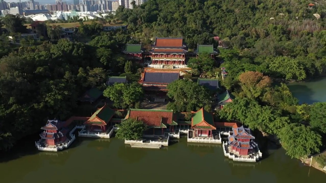 广东省珠海市圆明新园白昼航拍视频素材