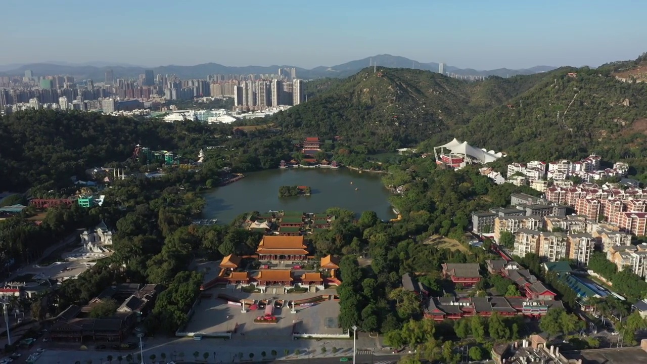 广东省珠海市圆明新园白昼航拍视频素材