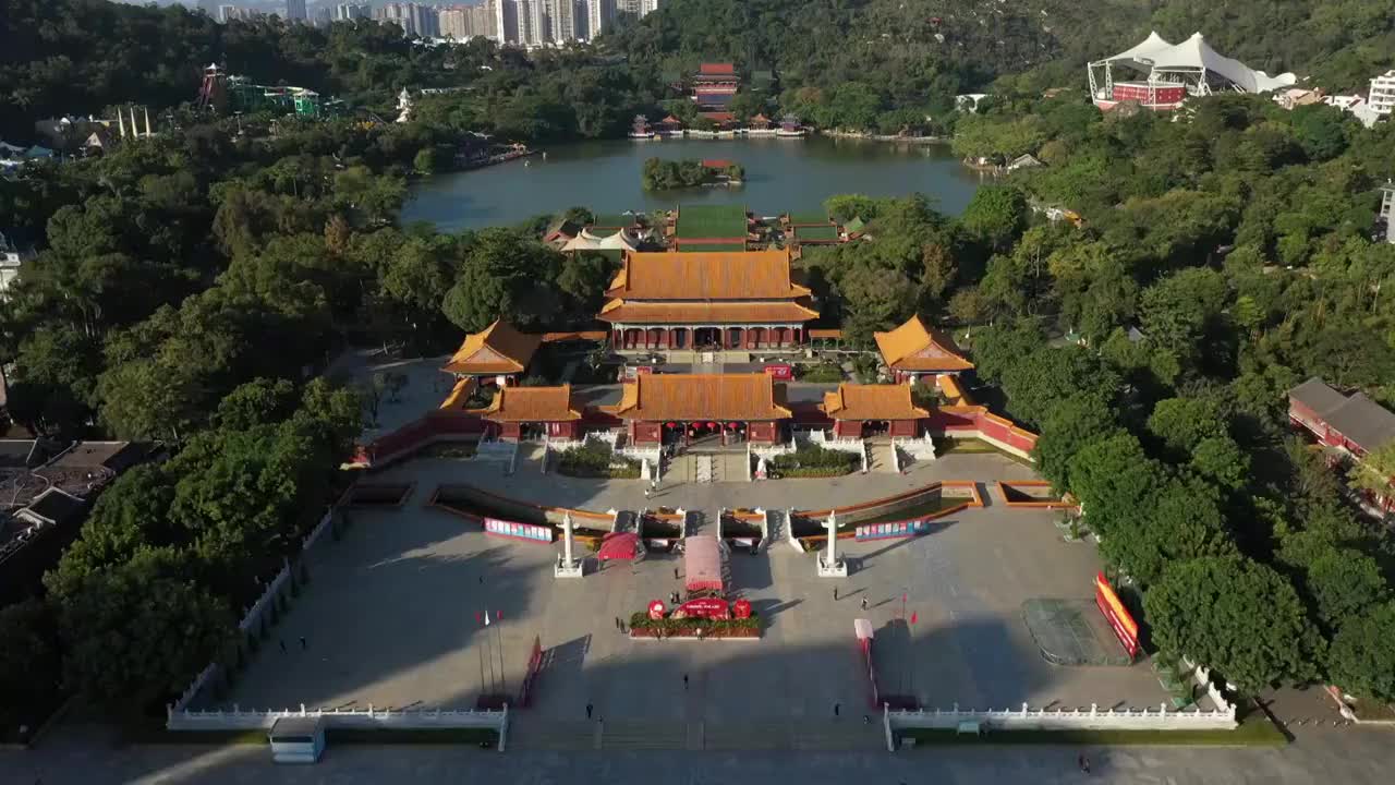 广东省珠海市圆明新园白昼航拍视频素材