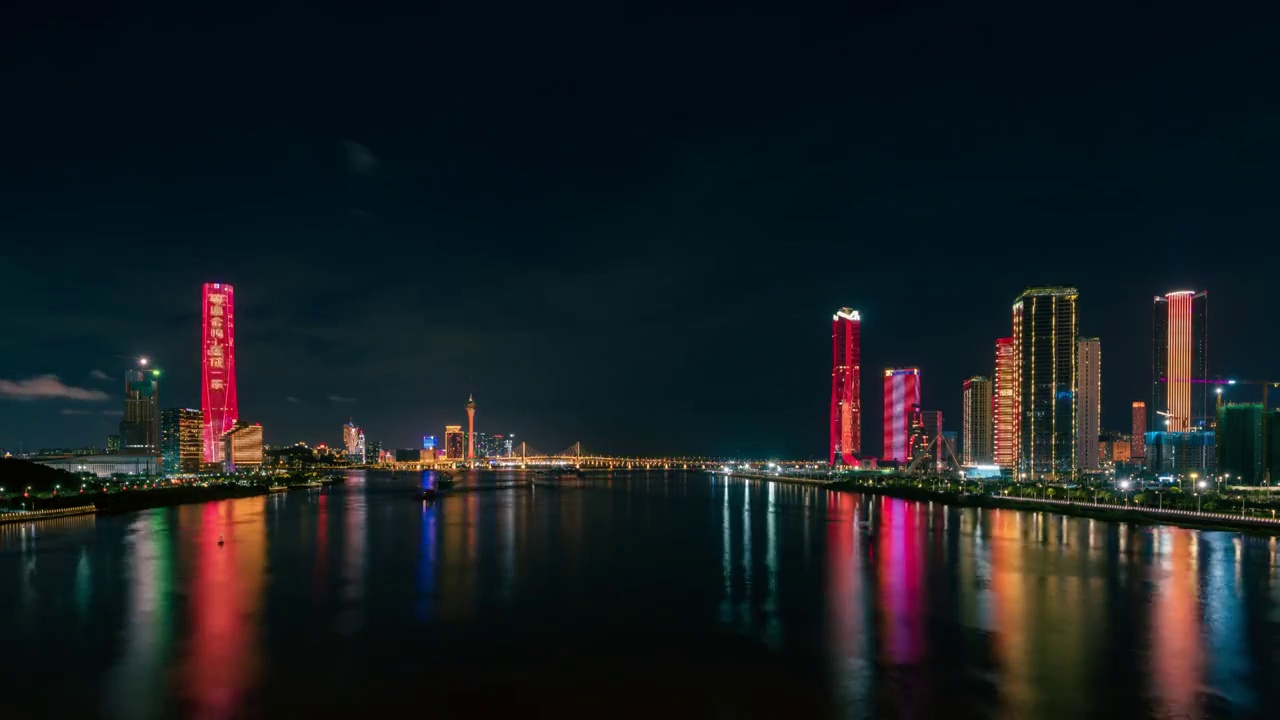 珠海澳门横琴金融岛夜景4K422/10bit延时视频视频素材