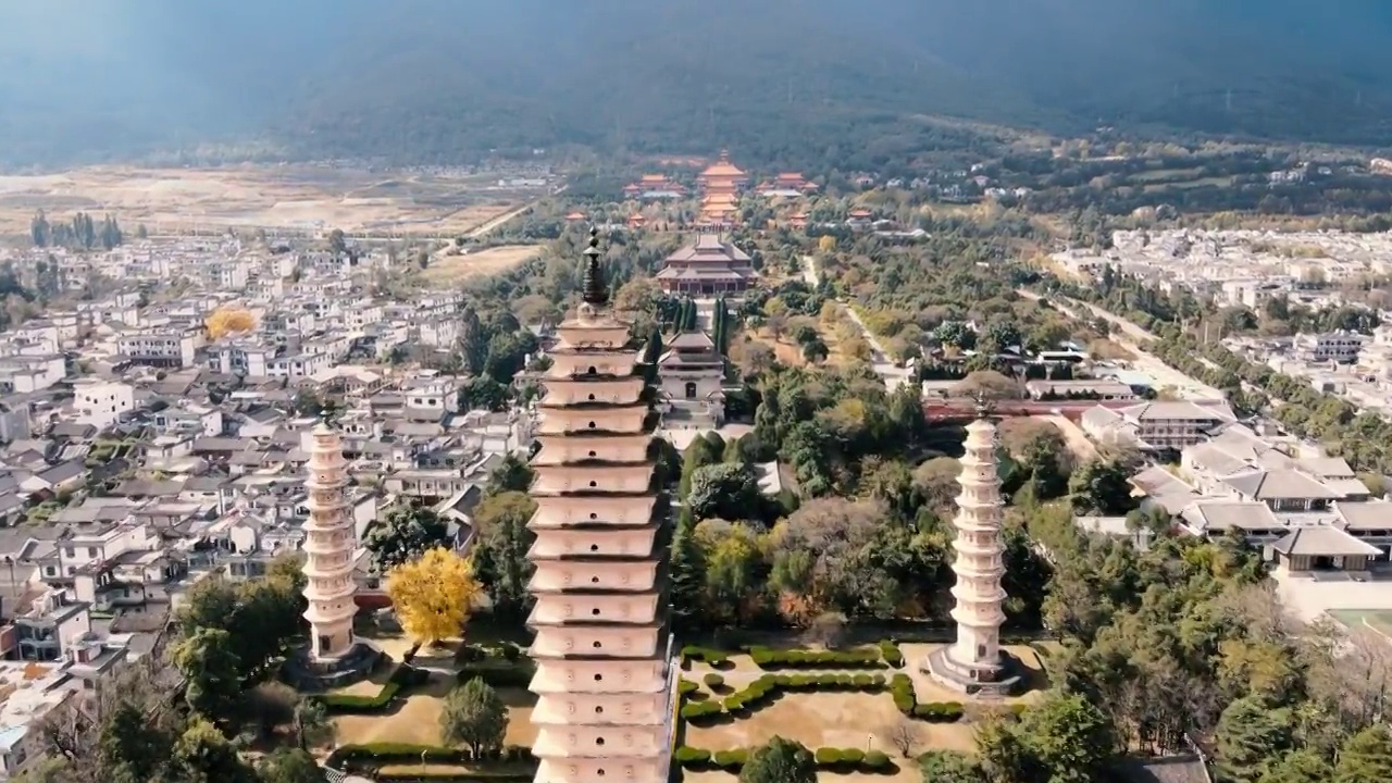 云南大理崇圣寺三塔千年古寺唐朝启建航拍视频素材