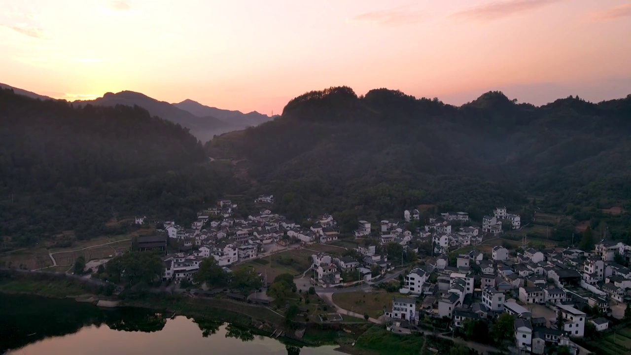 航拍徽州乡村山水风景画视频素材