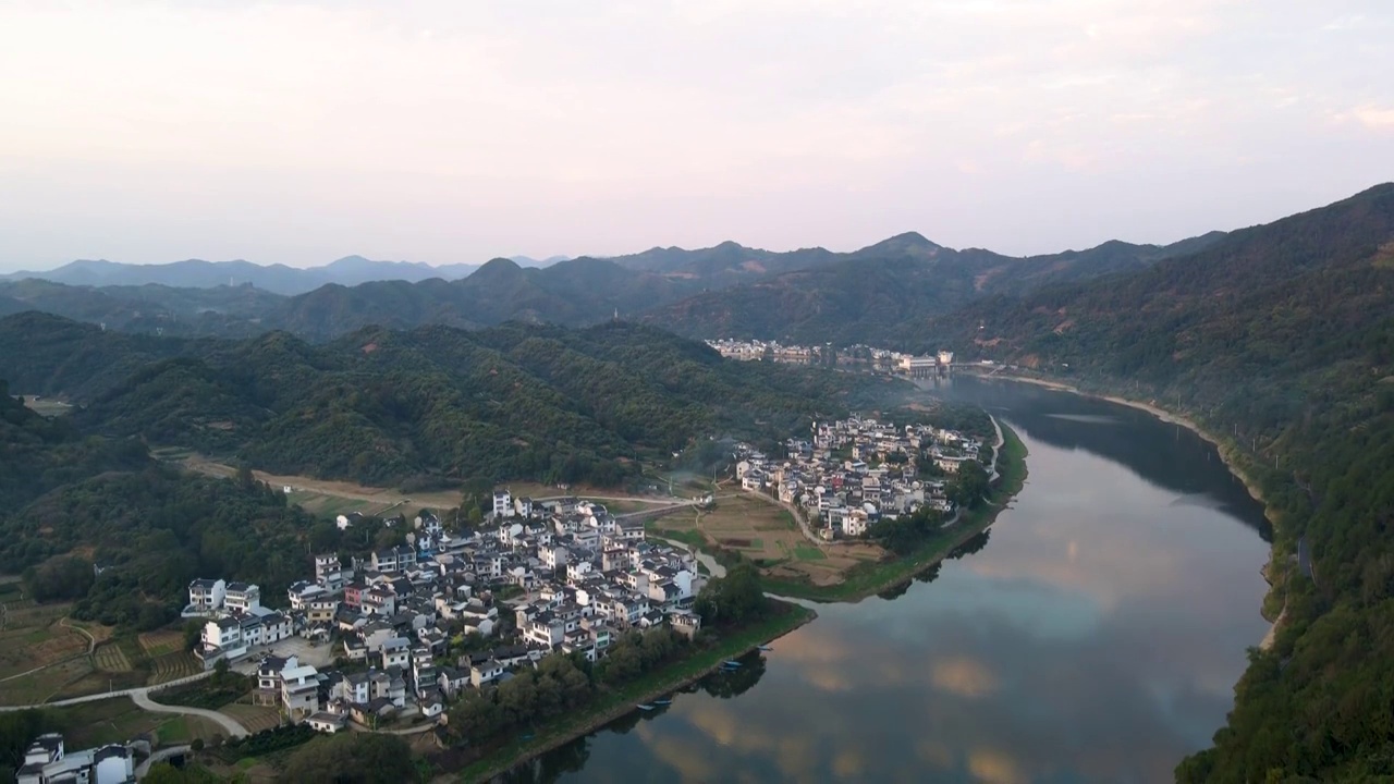 航拍徽州乡村山水风景画视频素材