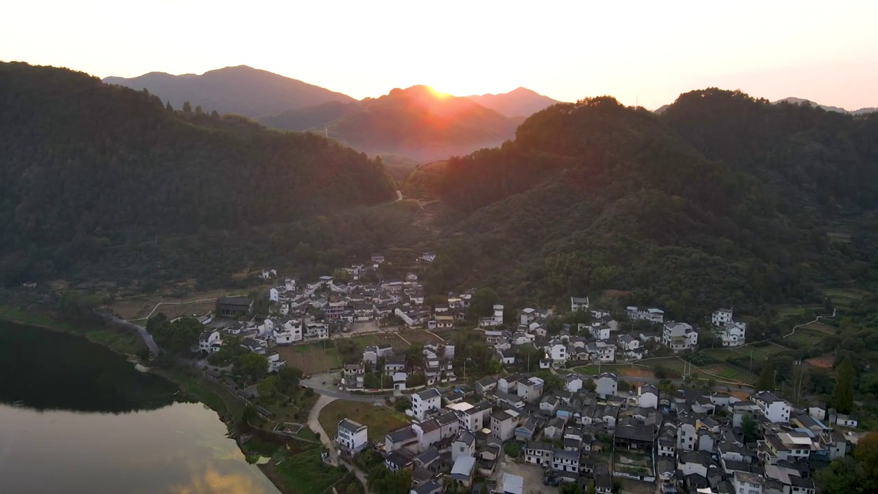 航拍徽州乡村山水风景画视频素材