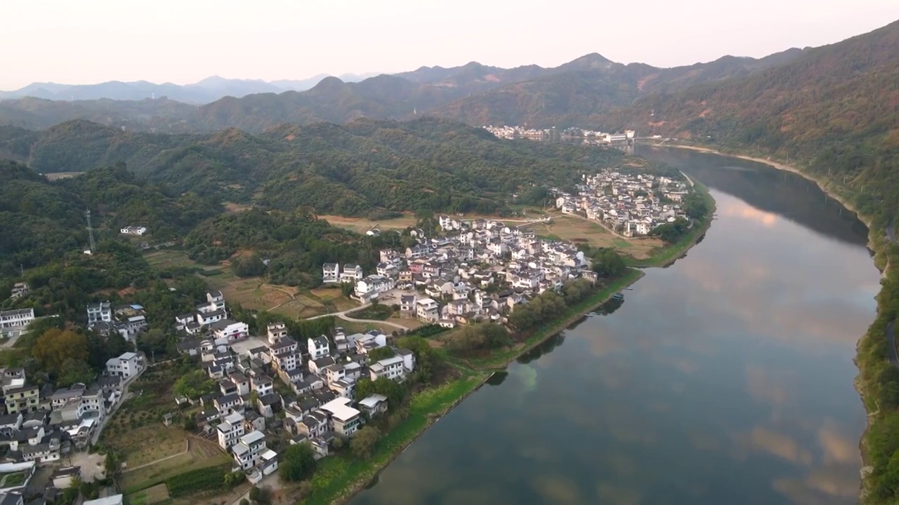 航拍徽州乡村山水风景画视频素材