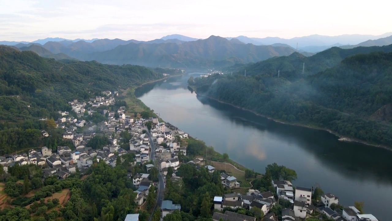 航拍徽州乡村山水风景画视频素材