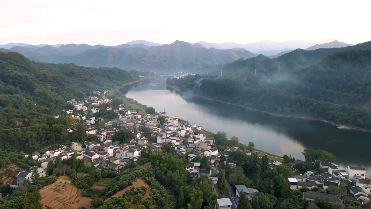 航拍徽州乡村山水风景画视频素材