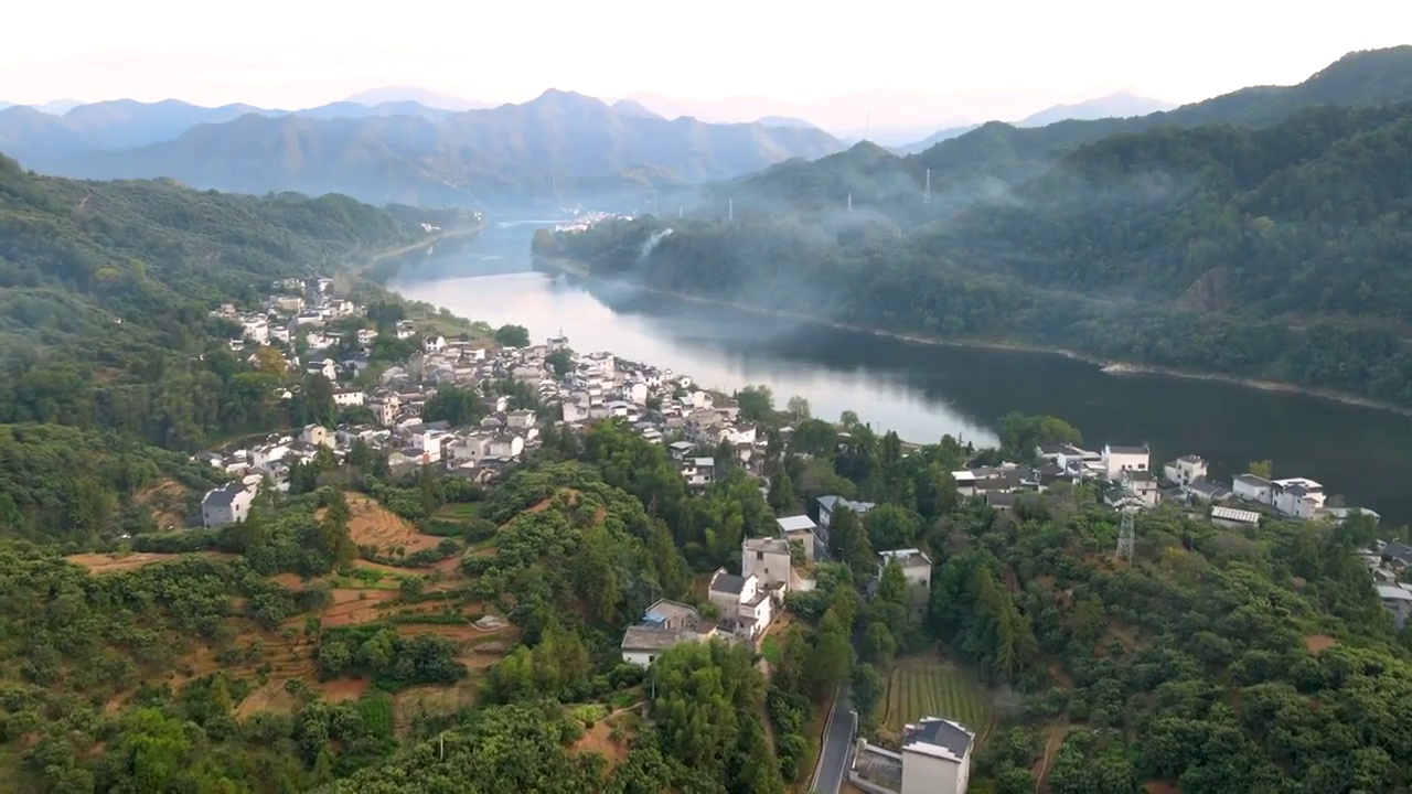 航拍徽州乡村山水风景画视频素材