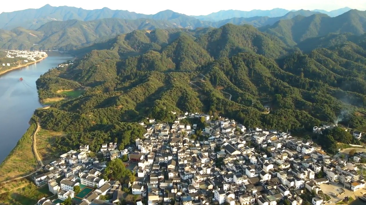 航拍徽州乡村山水风景画视频素材