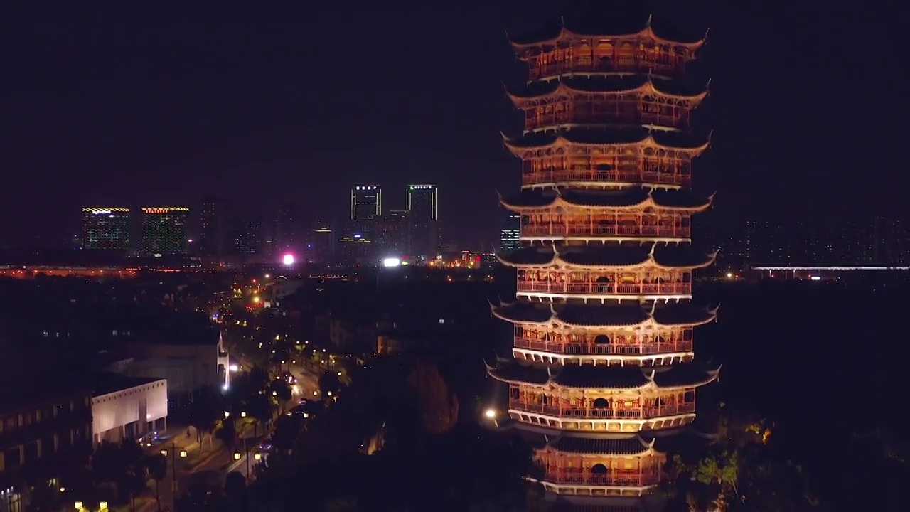 航拍苏州北寺塔报恩寺塔夜景风光视频素材