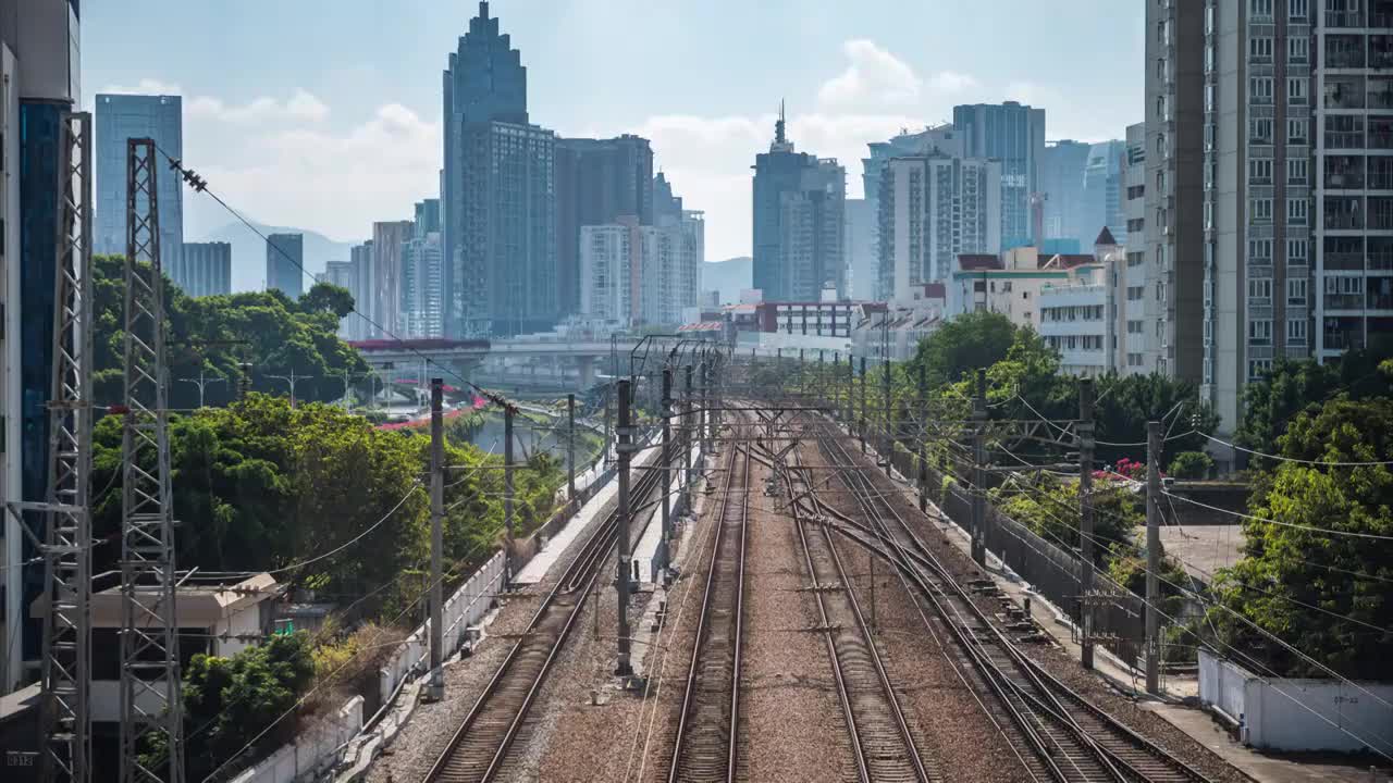 深圳火车轨道城市风光延时视频素材