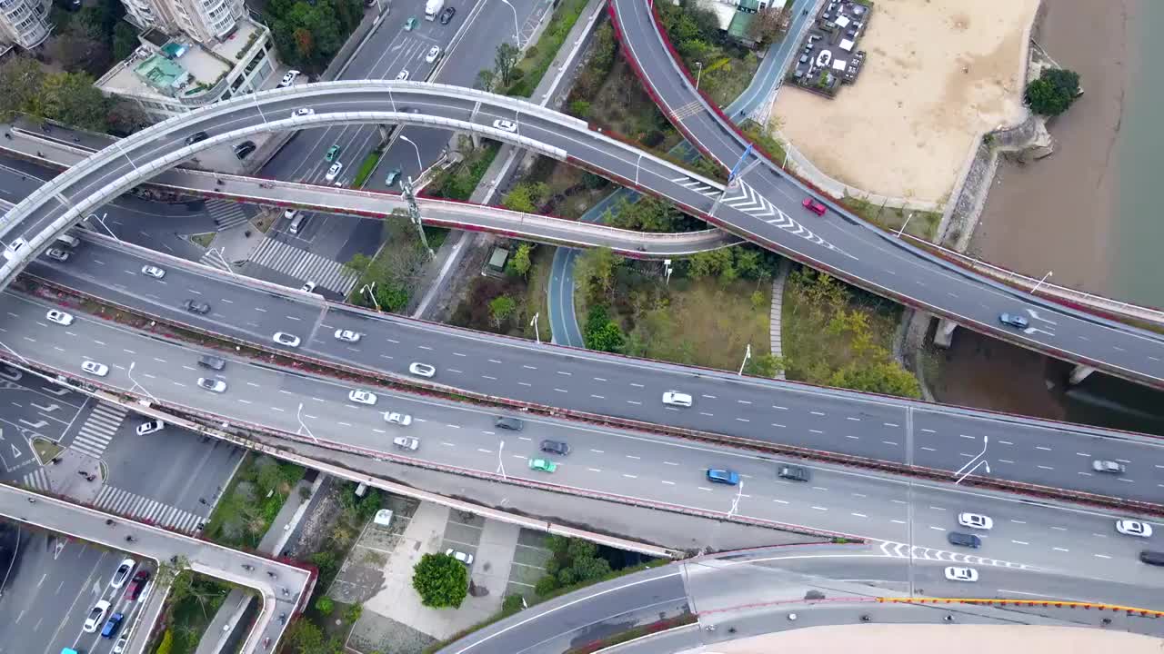 航拍福建福州城市道路跨江立交桥视频素材