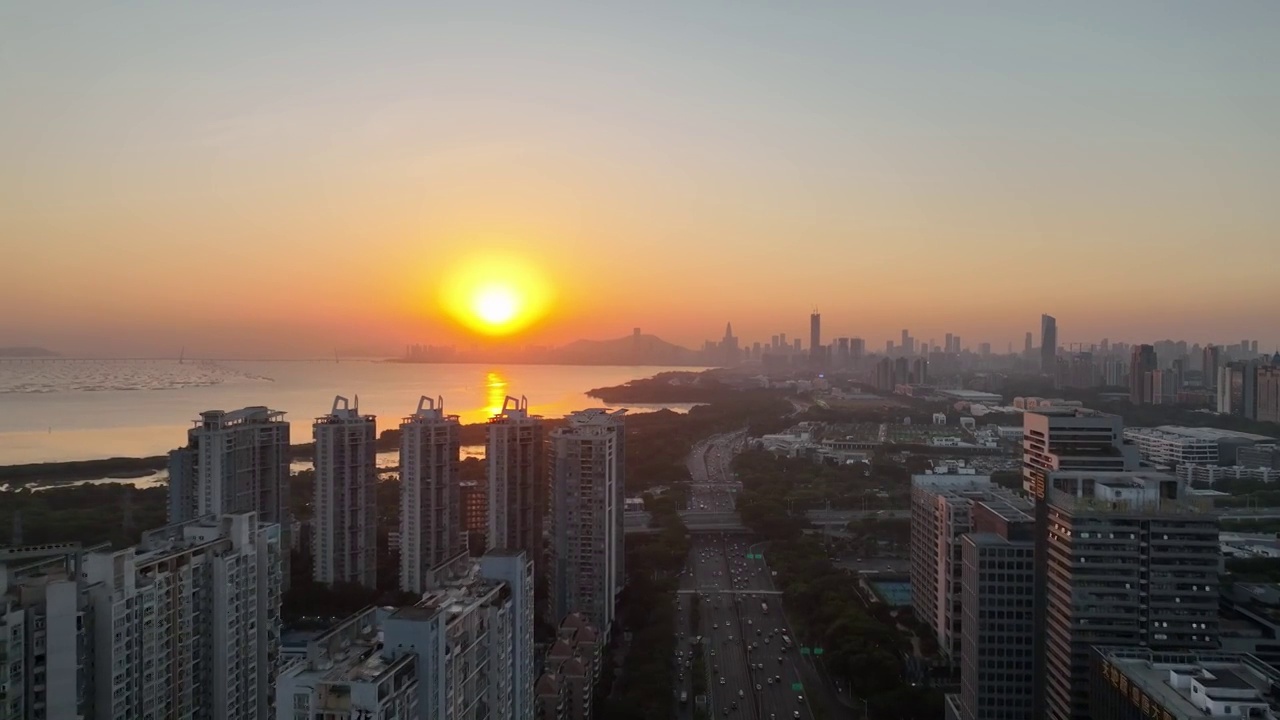 滨海大道与深圳湾日落视频下载