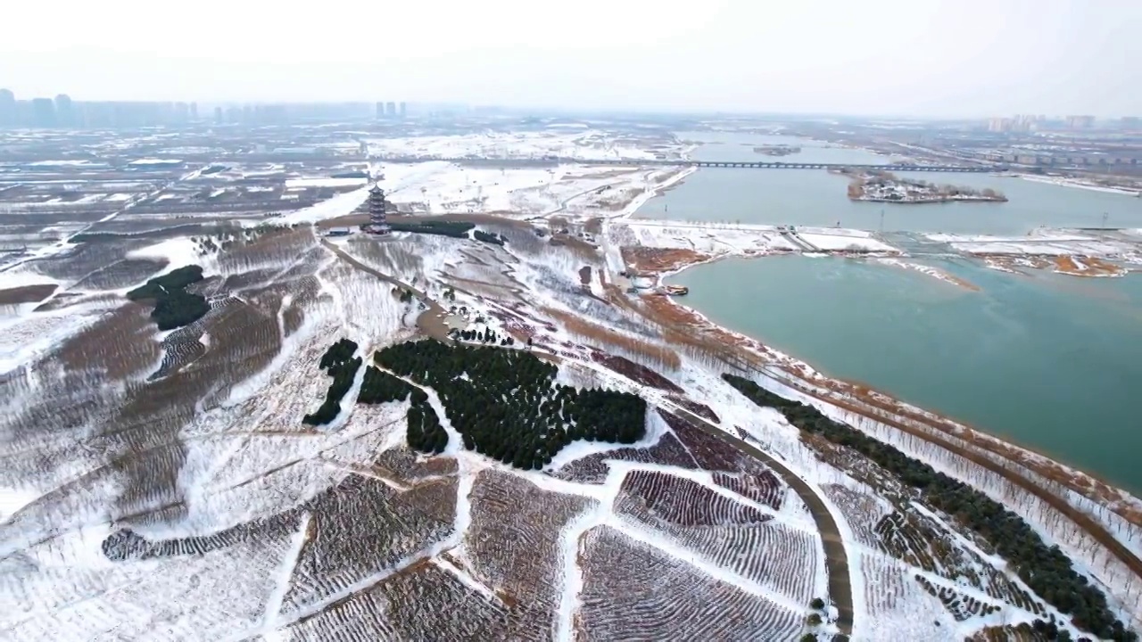 航拍滹沱河湿地雪景视频素材