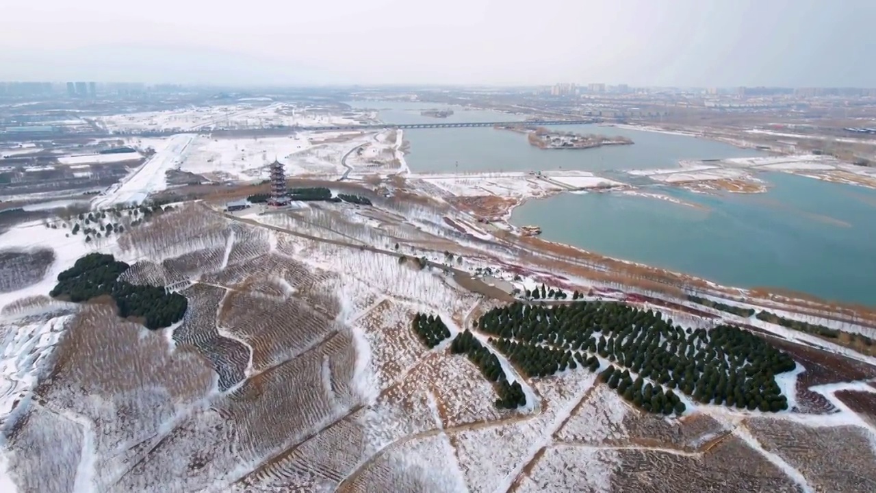 航拍滹沱河湿地雪景视频素材