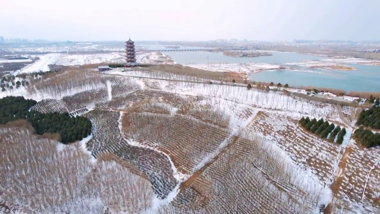 航拍滹沱河湿地雪景视频素材