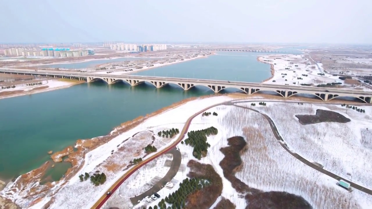 航拍滹沱河湿地雪景视频素材